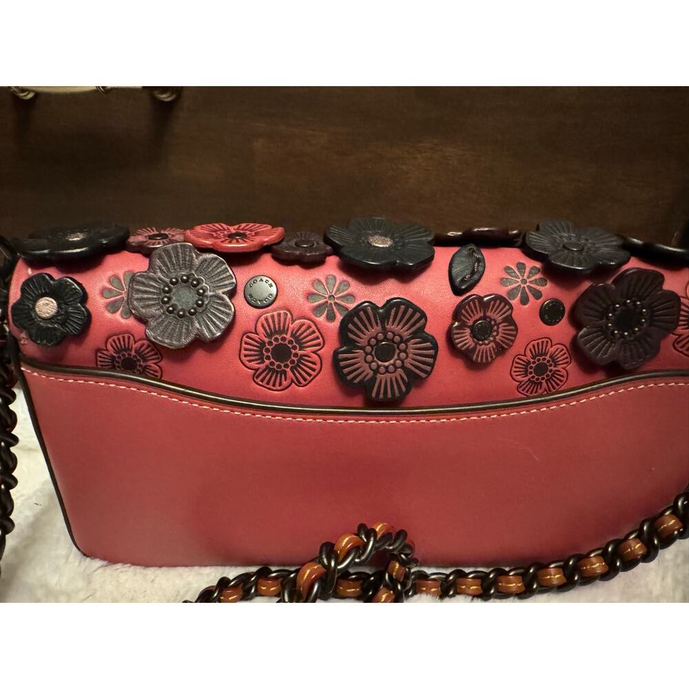 Stunning Pink and Black coach vintage Y2K Tea Rose Applique Dinky purse - Picture 10 of 14